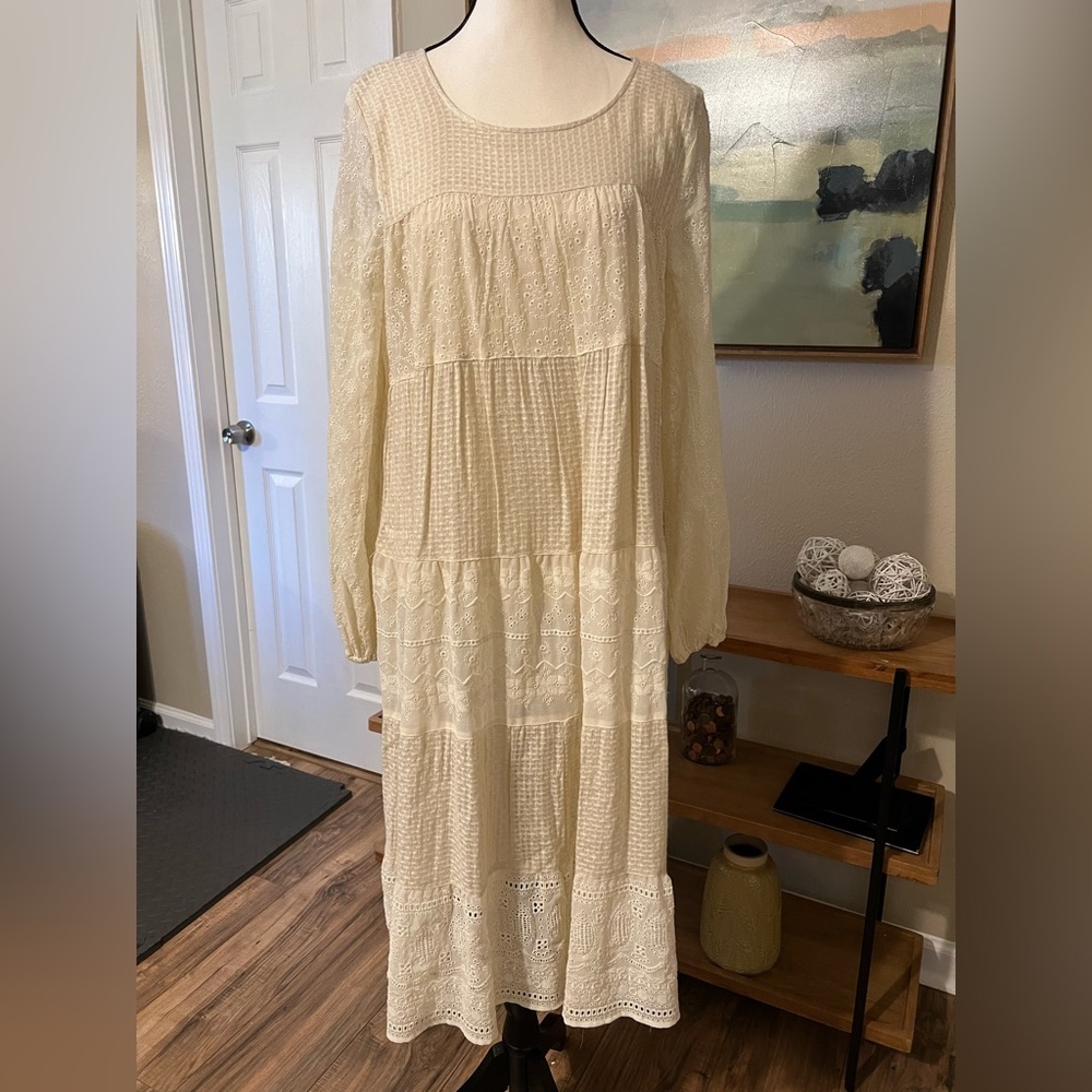 Free People Gemma Eyelet Lace Midi Dress XS Cream Cottage Core Prairie Romantic - Picture 3 of 16